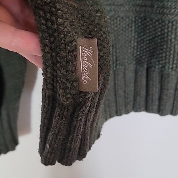 Vintage Woolrich Mens Chunky Knit Sweater Size L Olive Green Shawl Collar Wool - Picture 12 of 14
